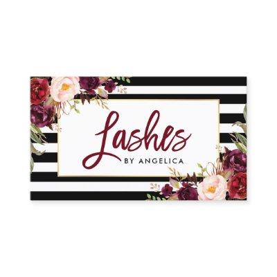 Brush Script Floral Burgundy Lashes Striped