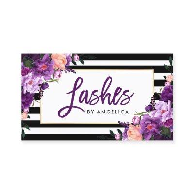 Brush Script Floral Purple Lashes Striped
