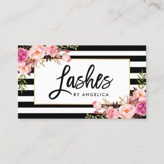 Brush Script Pink Floral Lashes Striped