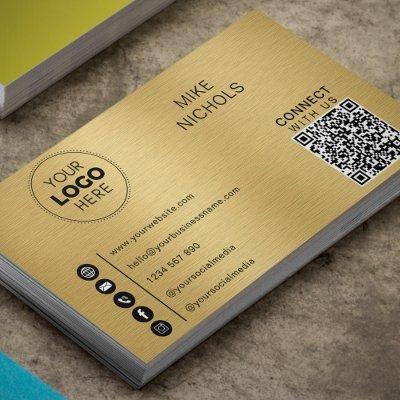 Brushed Gold Metal Effect QR Code Connect With Us