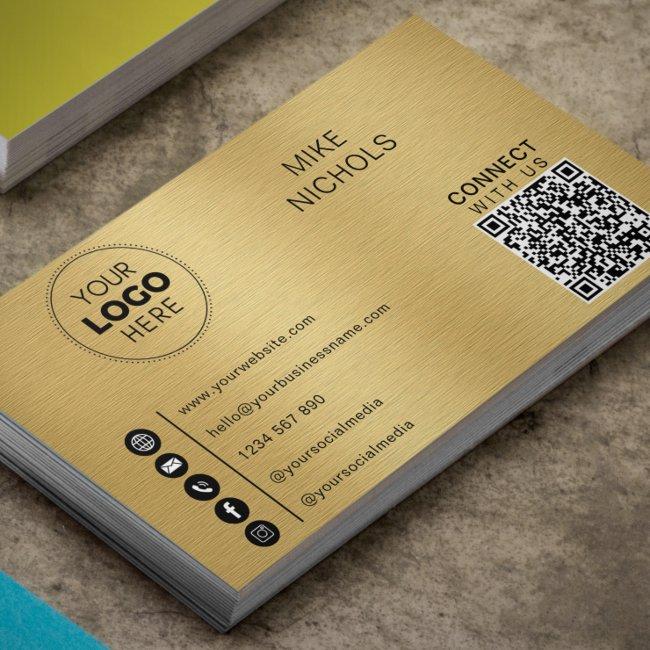 Brushed Gold Metal QR Code Logo Connect With Us