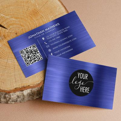 Brushed Metallic Blue Company Logo QR Code