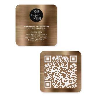 Brushed Metallic Gold Company Logo QR Code Square