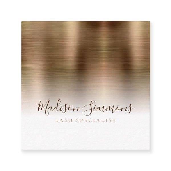 Brushed Metallic Gold Monogram Elegant Script Square
