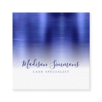 Brushed Metallic Navy Blue Monogram Elegant Script Square