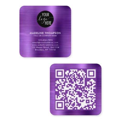 Brushed Metallic Purple Company Logo QR Code Square