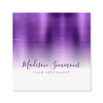 Brushed Metallic Purple Monogram Elegant Script Square