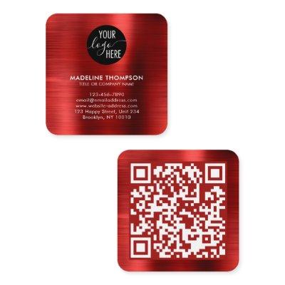 Brushed Metallic Red Company Logo QR Code Square