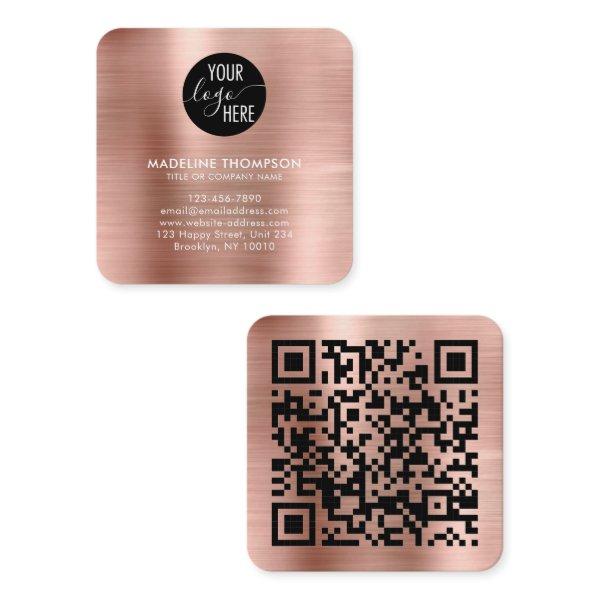 Brushed Metallic Rose Gold Company Logo QR Code Square