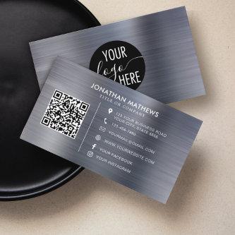 Brushed Metallic Silver Gray Company Logo QR Code