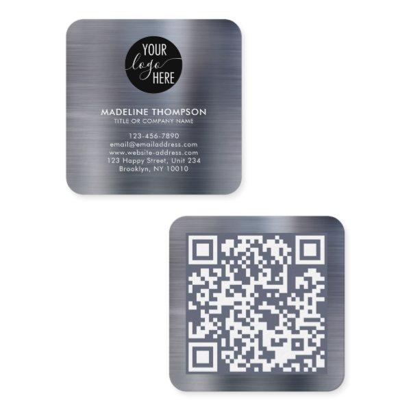 Brushed Metallic Silver Gray Company Logo QR Code Square