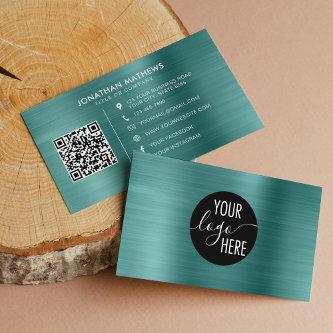 Brushed Metallic Teal Company Logo QR Code