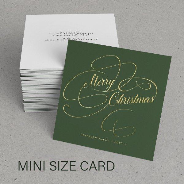 Budget MINI SIZE Merry Christmas gold script Note Card