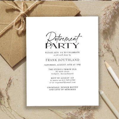 Budget Minimalist Black White Retirement Party