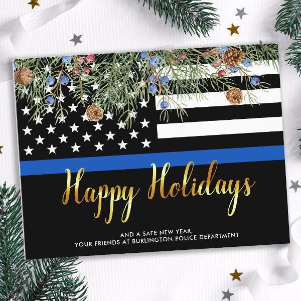 Budget Police Christmas Gold Happy Holidays Card