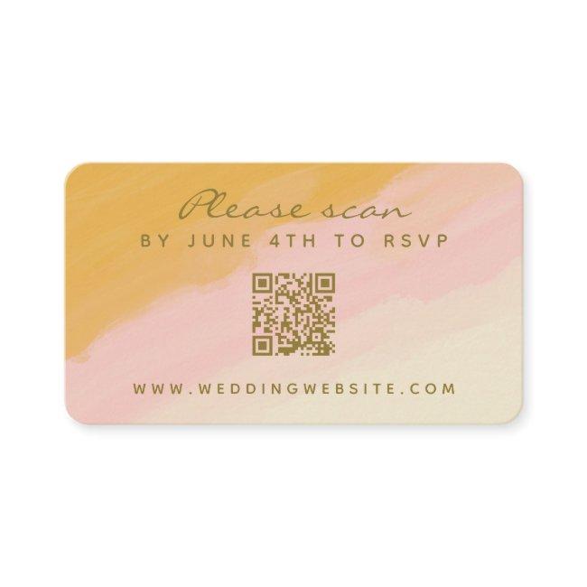 Budget Watercolor Pink Yellow QR Code RSVP Card