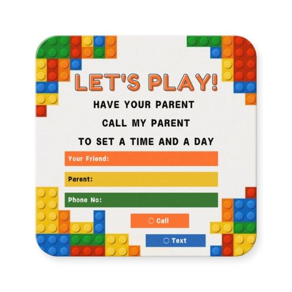 Building Blocks Kids Play Date Calling Cards