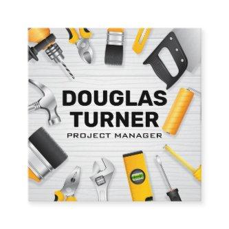 Building Tools on Wooden Table Square