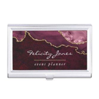 Burgundy and Gold Geode Agate Precious Stone  Case