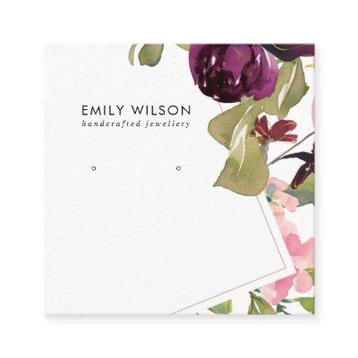 BURGUNDY BLUSH FLORAL STUD EARRING DISPLAY CARD