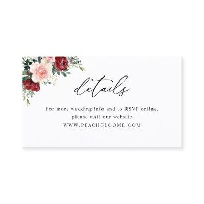 Burgundy Blush Floral Wedding Website Details Card