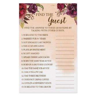 Burgundy Find the Guest Bridal Shower Game Card Flyer