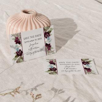 Burgundy Floral Elegant Dusty Blue Save the Date  Magnet