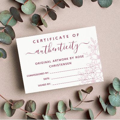 Burgundy Floral Larger Certificate of Authenticity