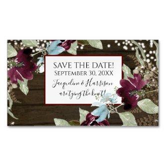 Burgundy Floral Rustic Navy Blush Save the Date  Magnet