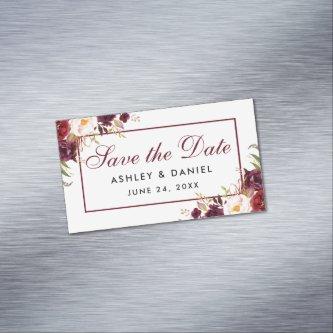 Burgundy Floral Save The Date Mini Magnet