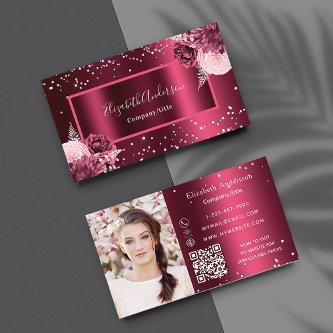 Burgundy florals photo QR code