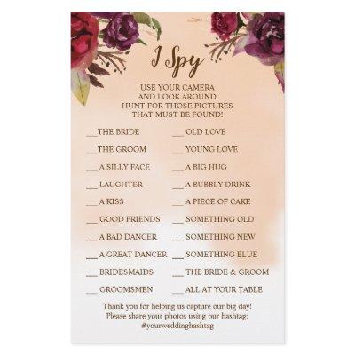 Burgundy Flowers Wedding Reception I Spy Game Card Flyer