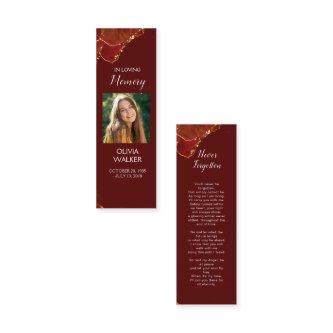 Burgundy Funeral Bookmark, Funeral Keepsake Cards
