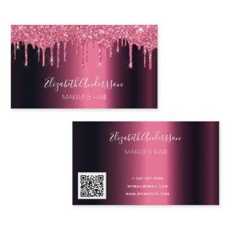 Burgundy glitter drips metal QR colde script