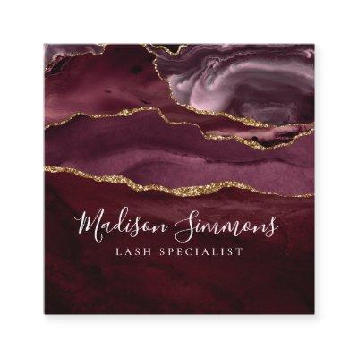 Burgundy Gold Agate Geode Monogram Elegant Script Square