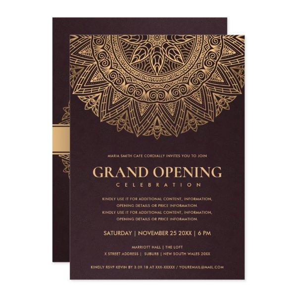 BURGUNDY GOLD CLASSIC ORNATE MANDALA GRAND OPENING INVITATION