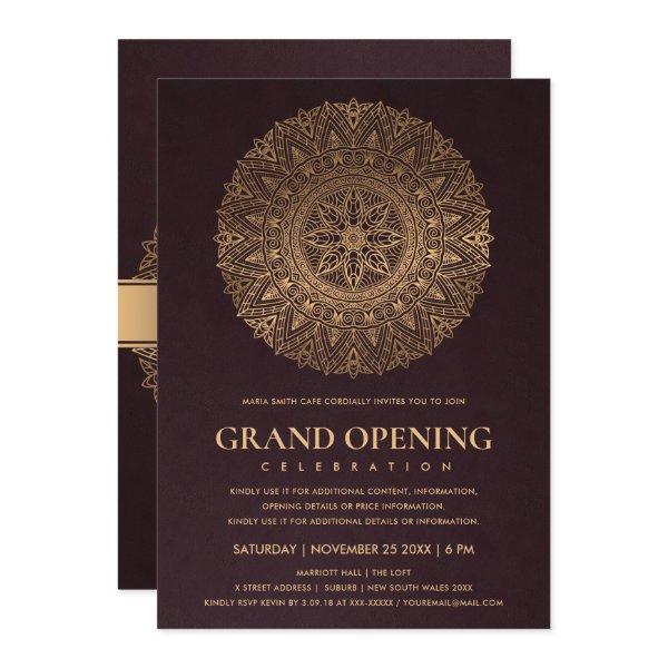 BURGUNDY GOLD CLASSIC ORNATE MANDALA GRAND OPENING INVITATION