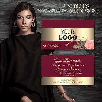 Burgundy Gold Decor and Cute Rose Flower with Logo