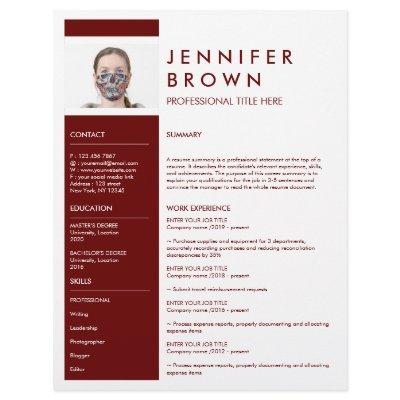 Burgundy Minimal resume cv with photography