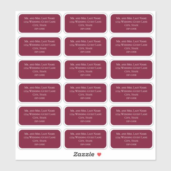 Burgundy Minimalist Guest Mailing List Simple Sticker