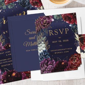 Burgundy Navy Wedding Online RSVP Card
