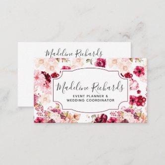 Burgundy & Pink Floral with Social Media Icons