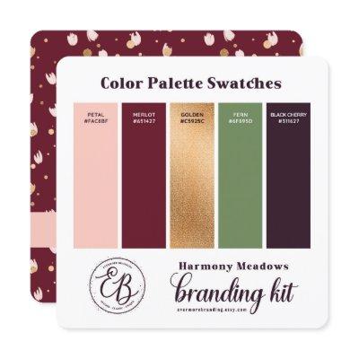 Burgundy Pink & Gold Color Palette Swatch Card