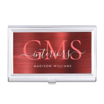 Burgundy Red Brushed Metal 3 Monogram Script  Case