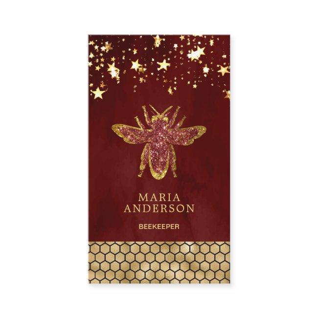 Burgundy Red Gold Glitter Honey Bee Beekeeper