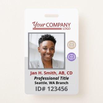 Burgundy Red Logo Employee Photo ID Entry QR Code Badge