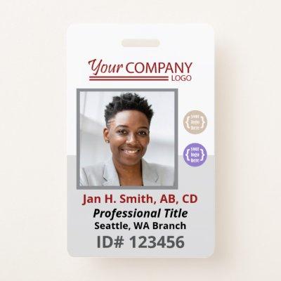 Burgundy Red Logo Employee Photo ID Entry QR Code Badge