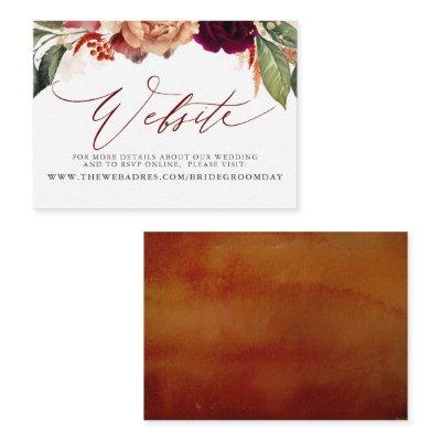 Burgundy Red Orange Floral Wedding Website Card