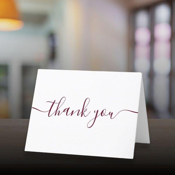 Burgundy Script Simple Modern Elegant Thank You Card