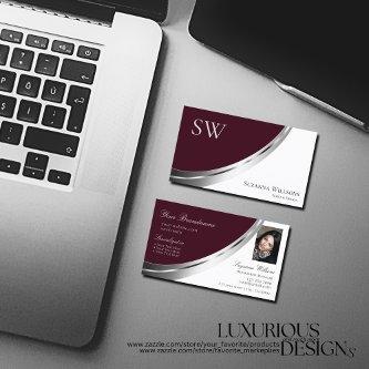Burgundy White Silver Decor with Monogram & Photo